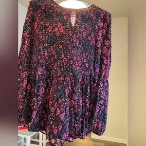 Torrid Pink and Black Floral Smocked Blouse